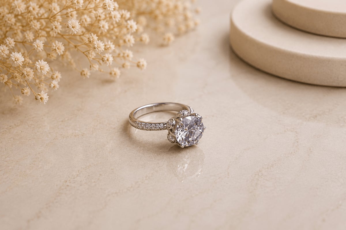 Lavender CZ Floral Six-Prong Solitaire Ring